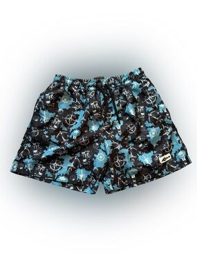 Aqua Nautical Print Swim Trunks